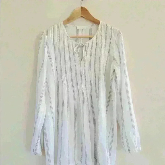 CP Shades Tunic White & Blue Triple Stripe Linen Size‎ S - Picture 1 of 5